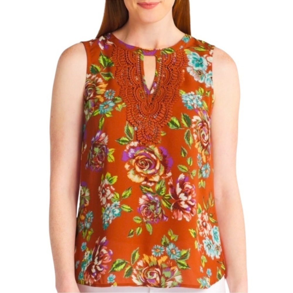NWT Anthropologie Daniel Rainn Floral Front Crochet Lace Sleeveless Top Size PS